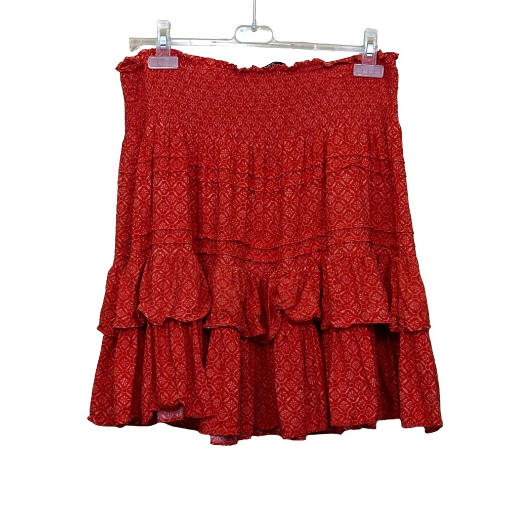 LRL Boho romantic effortless feminine Red Tiered Ruffle Skirt Size 10